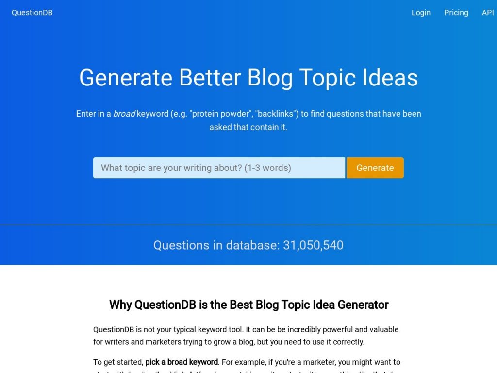 QuestionDB - Marketing Toplist